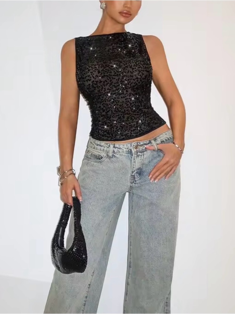 Black Sequin Tank Top